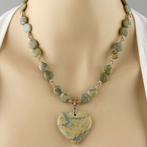 Handcrafted Necklace Earring Set Blue African Opal & Swarovski Crystal Heart